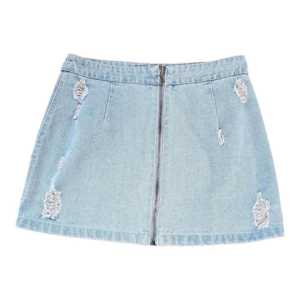 Denim Distressed Mini Skirt